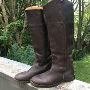 Zara brown leather side zip flat boots sz 37